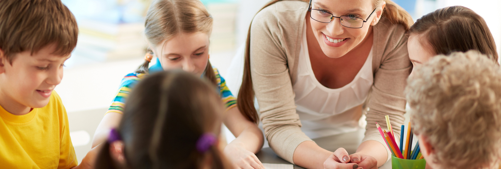 Happy Teacher Listening Her Students